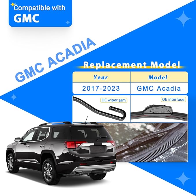 Windshield Wiper Blades Replacement for 2017-2023 GMC Acadia Original Factory Quality Front Rear Wipers Blade Set for My Car - 24" 20" 10" (Pack of 3)