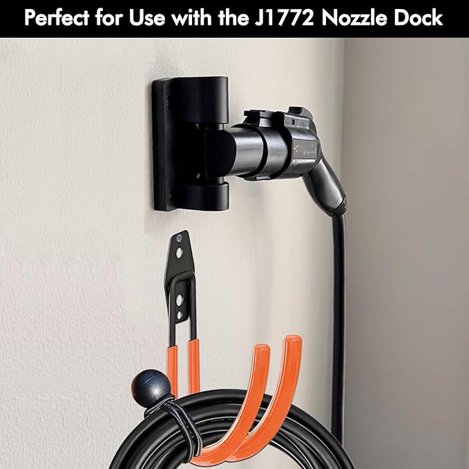 Tesla Charger Holder Wall Mount EV Charger Holder, Tesla Charging Cable Organizer J1772 J-Hook Cord Hanger for All Electric Vehicle Mobile Connector Organizers