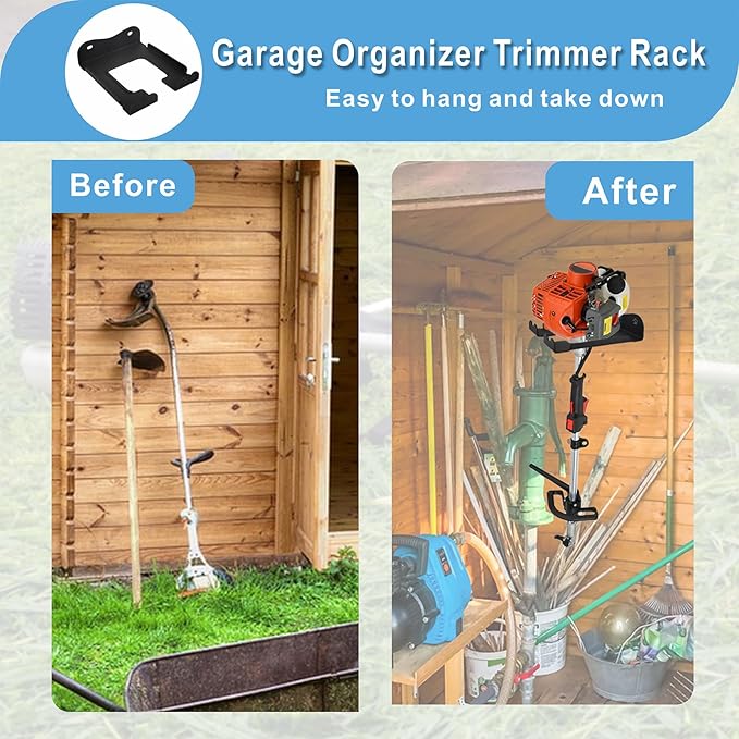 2PCS Garage Organizer Trimmer Rack, Heavy Duty Weeder Eater Hanger Trimmer Hanger, Weedeater Hangers for Garage Wall, Garden Tool Organizer, Tool Hangers for Garage Wall, Black Metal
