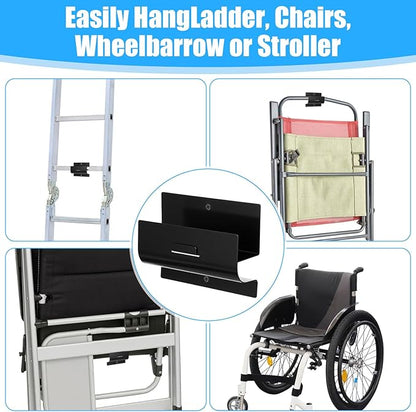 Heavy Duty Ladder Hooks for Garage Wall 4 Pack Black Ladder Hanger Garage Wall Hooks for Ladder, Wheelbarrow, and Tools