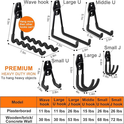 AOBEN Garage Hooks,24Pack Heavy Duty Garage Hanger Organizer Anti-Slip Double Wall Garage Storage Hooks for Ladder, Power Tool,Bike,Ropes (23 Hooks & 1 hoder Strap)-Black