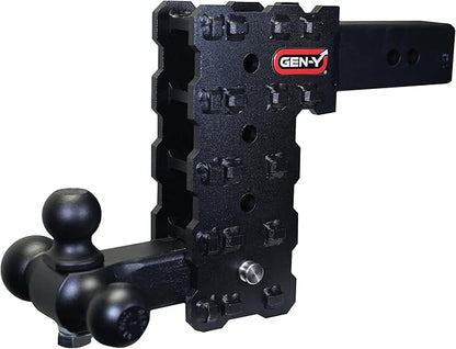 GEN-Y Hitch Solid Shank Adjustable Tow Hitch with Tri-Ball Mount for 2.5" Receiver - 7.5" Drop - 16,000 LB Towing Capacity - 1,600 LB Tongue Weight - Black