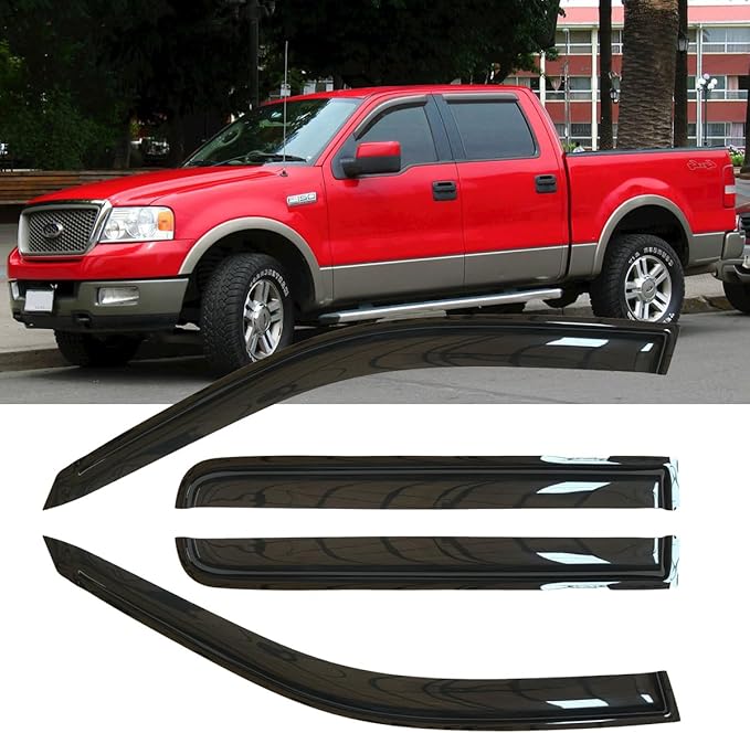 4pcs Shatterproof Rainproof Sun Rain Guards Shield Side Window Wind Deflectors Dark Smoke Vent Window Visors for F-150 04-08 Lincoln Mark LT 06-08 SuperCrew/Crew Cab 94443