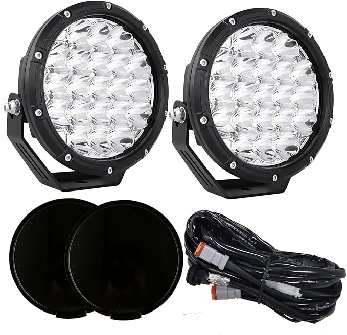 BIGLION.X Round LED Offroad Lights 7 Inch Super Bright Offroad Driving Spot Lights with Black Covers IP68 12V 24V for Trucks Pickup ATV UTV SUV