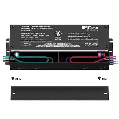 EMITEVER Dimmable Led Driver, 150W AC 110V-277V to DC 24V Transformer, 5-in-1 Dimming: ELV/MLV/TRIAC / 0-10V / 1-10V / 10V PWM/Potentiometer, Waterproof IP67 and UL Listed