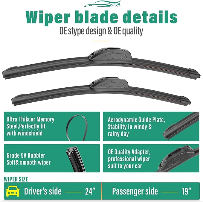 24" 19" 10" Windshield Wiper Blades Replacement for Saturn Vue 2002 2003 2004 2005 2006 2007 Premium All Weather Front Rear Wipers Set - OEM Quality (Pack of 3)