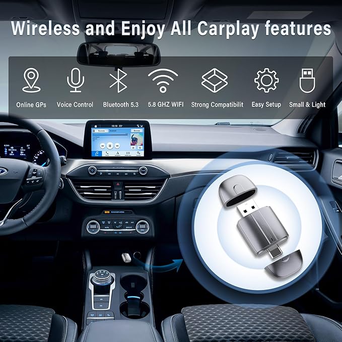 Wireless CarPlay Adapter for Apple, Easy to Upgrade Wired CarPlay to Wireless, Plug & Play, Mini Size with USB A & Type-C, Bluetooth Wireless Control Adapter for Cars from 2017 and iOS 10+ (Silver)