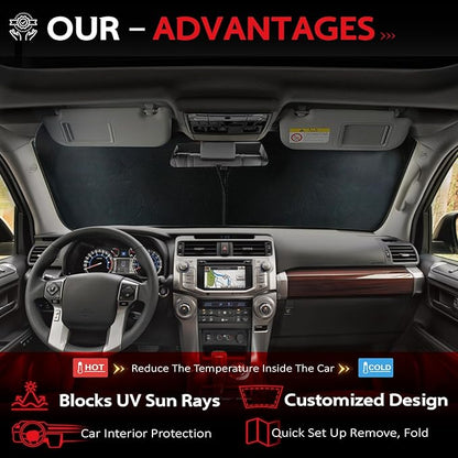 KAYZT Windshield Sun Shade for Toyota 4Runner 2010-2024 4-Runner Foldable Sunshade SUV Front Window Custom Fit Accessories