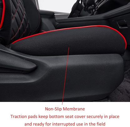 EKR Sienna Seat Covers for 2021-2025 Toyota Sienna LE, XLE,8 Seats,2nd Row 4/2/4 Split,Waterproof Seat Covers Full Set for Trucks,Car Seat Protectors-Three Row,Leather(Black with Red Piping)