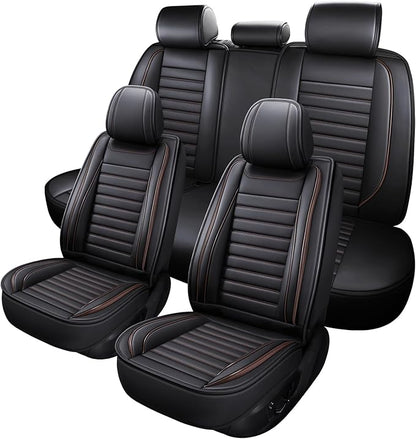 Car Seat Covers Full Set, 5 Seats Front Seat Cover and Back Seat Covers for Cars, Automotive Seat Covers, Leather Waterproof Car Seat Protectors Universal for Cars Brown