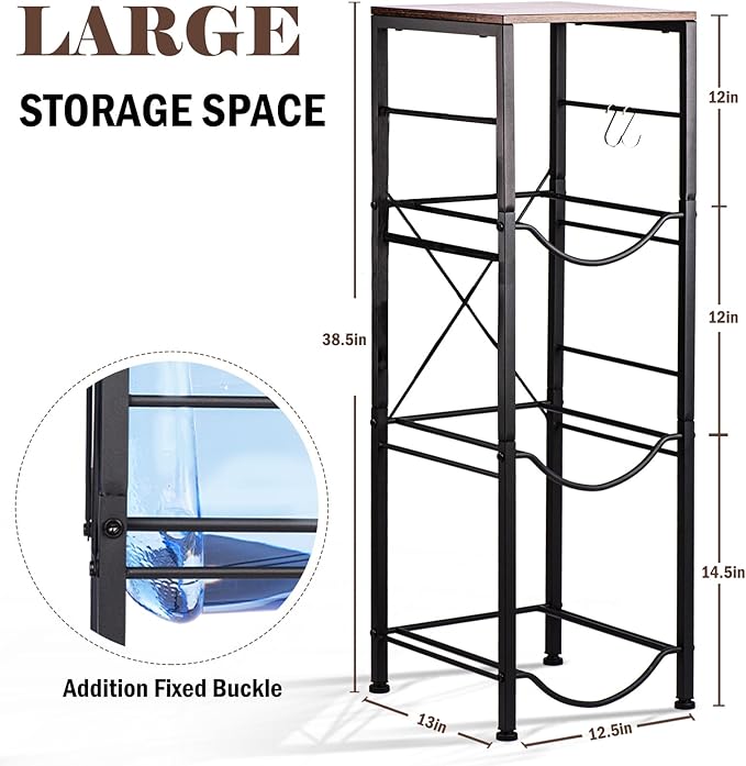 3-Tier 5 Gallon Water Bottle Holder, Heavy Duty Water Jug Rack with Wood Top Shelf, Water Dispenser Stand for Kitchen, Office, Garage