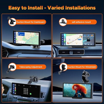 Volam Wireless Carplay Screen for Car with 2.5K Dash Cam, 1080p Backup Camera, 9.26" Portable Car Stereo with Apple Carplay Android Auto, Mirror Link, Loop Recording, GPS Navigation, AUX/FM