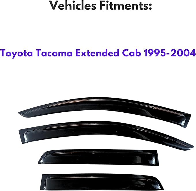 KPY Window Visor Compatible with Toyota Tacoma Extended Cab 1995-2004, Rain Guard Vent Deflectors Tape-On, 1995 1996 1997 1998 1999 2000 2001 2002 2003 2004 (Extended Cab Only)