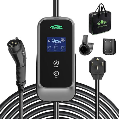 Level 2 EV Charger, 32A 240V Electric Car Charger for SAE-J1772 EVs, Indoor/Outdoor Portable EV Chargers with 25FT Cable, NEMA 14-50 Plug, Adjustable Current & Schedule Charging Time