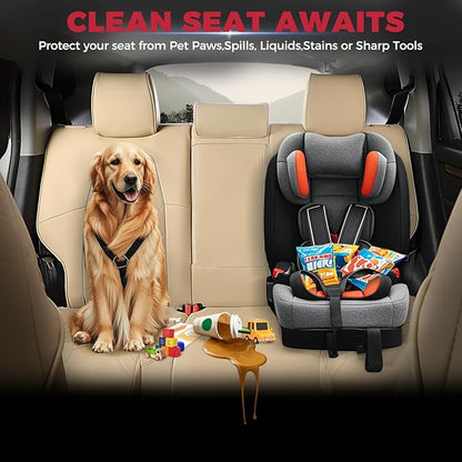 FREESOO CRV Seat Covers Full Set, for Honda CRV LX EX EX-L Sport Touring Hybrid 2017 2018 2019 2020 2021 2022, Custom Fit Seat Covers, Waterproof Leather Car Seat Covers, Beige