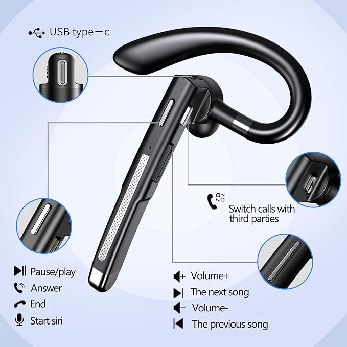 Bluetooth Headset, Wireless Bluetooth Earpiece with mic Trucker Headset for Phone Case Office Phones Built-in Microphone Manos Libres Noise Cancelling