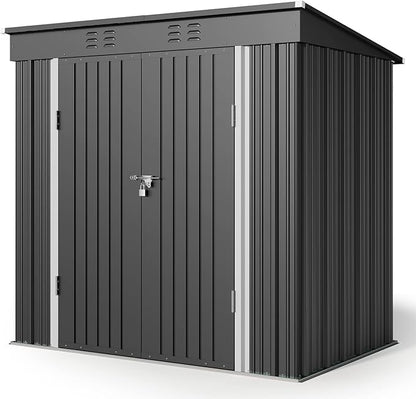 Gizoon 6' x 4' Outdoor Storage Shed with Double Lockable Doors, Anti-Corrosion Metal Garden Shed, Waterproof Shed Outdoor Storage Clearance for Backyard Patio Lawn-Dark Gray