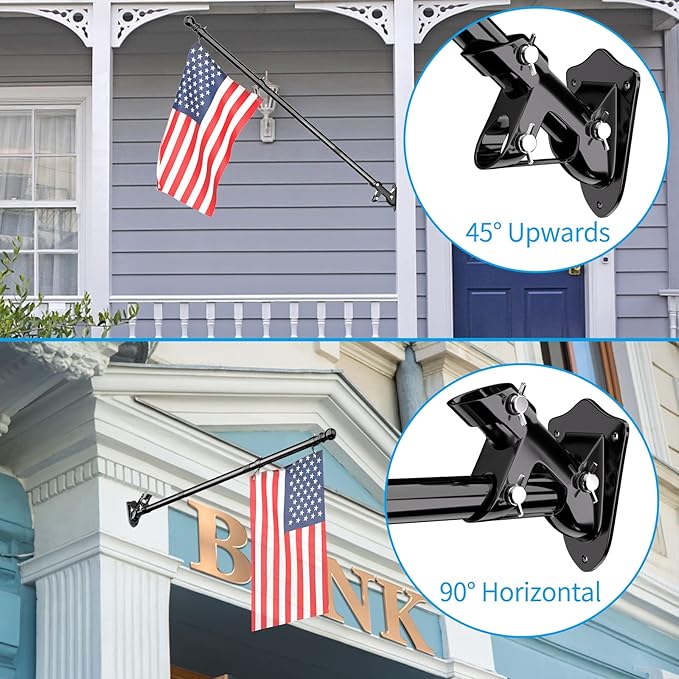 ZMTECH Flag Pole - Upgraded Bracket, (2 Packs) 6 FT Stainless Steel Flag Poles for Outside House, Residential or Commerical, Tangle Free Flag Pole Kit for American Flag (Without Flag, Black)