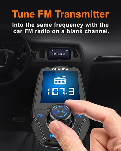 Upgraded Bluetooth FM Transmitter for Car, Wireless Radio Adapter Kit W 1.8" Color Display Hands-Free Call AUX in/Out SD/TF Card USB Fast Charge 18W for All Smartphones Audio Players - Matte Black