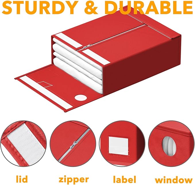 SpaceAid 9 Pack Bed Sheet Organizers and Storage, Foldable Sheet Organizer with Window for Linen Closet, Set Folder Keeper for Queen & King Size Bedding Storage (Red)