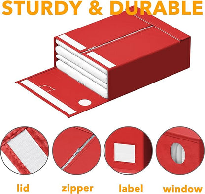 SpaceAid 9 Pack Bed Sheet Organizers and Storage, Foldable Sheet Organizer with Window for Linen Closet, Set Folder Keeper for Queen & King Size Bedding Storage (Red)