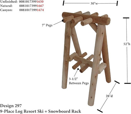 9-Place Freestanding Log Ski Rack Holder, Indoor & Outdoor Snowboard Racks, Standing Storage, Garage Racks for Snow Skis & Poles, Snowboard Rack Garage Storage Organizer- Canyon Brown + 15" Anchor Kit