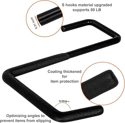 4 Pcs Rafter Hooks, Upgraded Fence Hangers, Heavy Duty Bike Hanger for Garage, Ladder Hook, Black Large S Hooks for Hanging Hose, Plants, Chairs, Bikes, Ladders, Cords and More