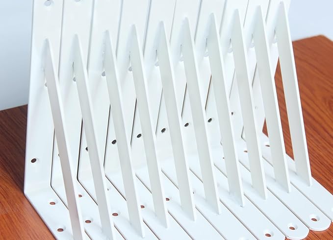 12 Pack L8 x H 6" White Heavy Duty Shelf Brackets with Screws Metal Shelf Brackets Shelf Support Angle Brackets for Shelves L Brackets Heavy Duty Floating Shelf