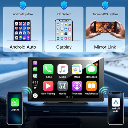 [Android& 2+32G] 9 inch Wireless Apple Carplay and Android Auto, 4 Core IPS Touch Screen Mirror Link, with 1080P Rear Camera and Support OTA Update, GPS Navigation, Netflix, YouTube, Tictok