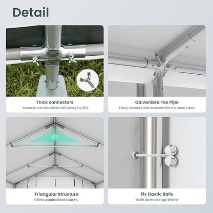 PHI VILLA 10'X15'*8.7' Outdoor Portable Storage Shelter Shed Garage with 2 Roll up Zipper Doors & Vents Carport for Motorcycle Waterproof and UV Resistant Anti-Snow Portable Garage Kit Tent, Gray
