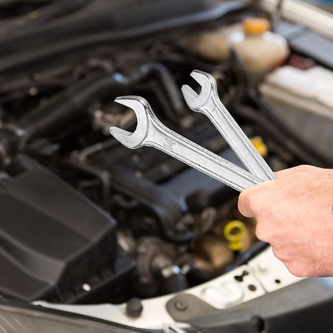 HARFINGTON Double Open End Wrench 12mm x 15mm Metric 15 Degree Offset Angle Small Flat Head Wrench Galvanizing Open Ended Spanner for Automotive Repair Furniture Assembly