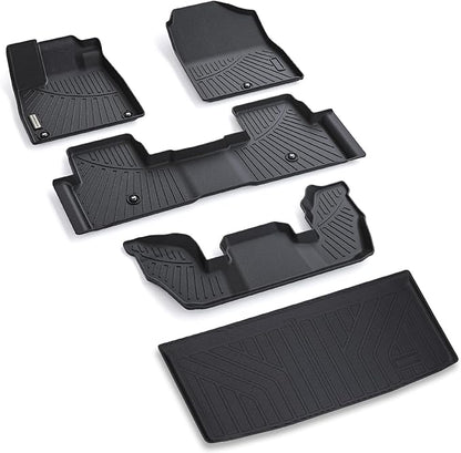 Floor Mats & Trunk Mat for 2023 2024 2025 Honda Pilot Sport/Touring/Elite/TrailSport/EX-L，TPE All Weather Protection Car Floor Liners with Cargo Liners- Black