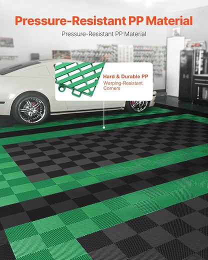 VEVOR Interlocking Drainage Mat, 50 Pcs Modular Interlocking Cushion, 12” x 12” Splicing Drainage Mats, Non-Slip Green PP Drainage Floor Tile and Shower Mat, for Garage, Garden, Kitchen & Outdoor