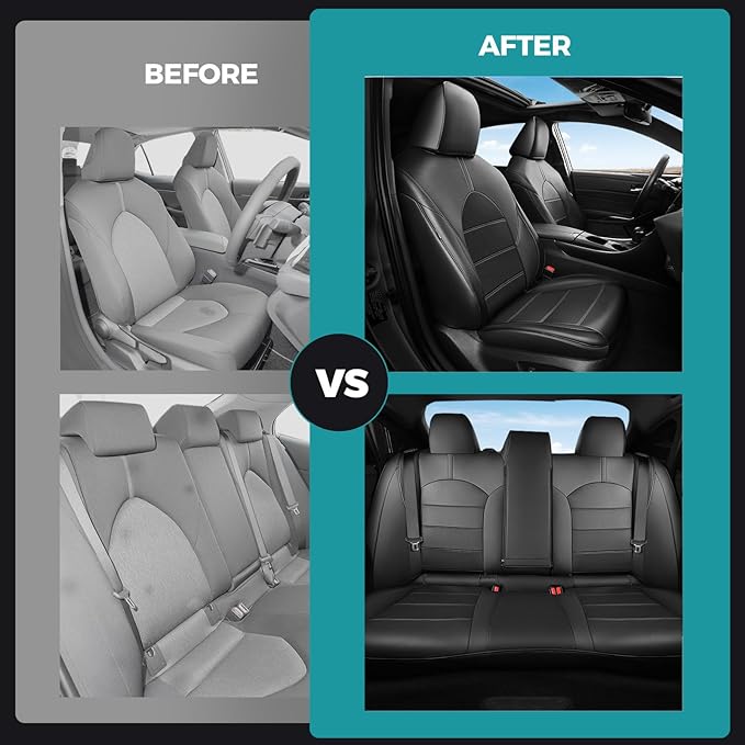 for Toyota Camry Seat Covers LE SE SE Nightshade 2018 2019 2020 2021 2022 2023 2024 - Waterproof Luxury Leather Seat Covers for Cars, Custom Fit Car Seat Covers Full Set, Black Not for Hybrid