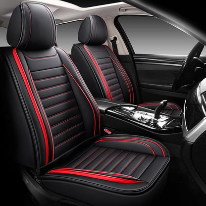 Leather Car Seat Covers Full Set, Universal Faux Leather Car Seat Covers 5 Seats, Automotive Seat Covers for Most Sedans SUVs Trucks, Front and Rear Seat Covers,Wine Red