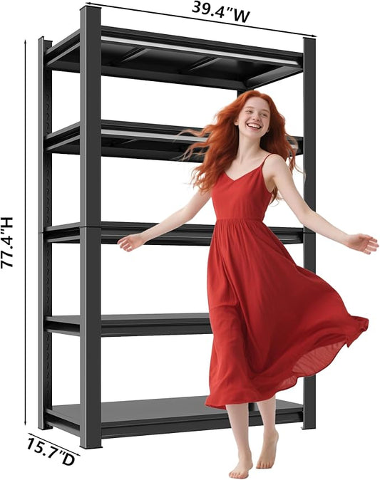 【Industrial Metal Adjustable Storage Shelving Units】Heavy Duty Steel Wire Rack for Garage, Basement, Shed & Kitchen - Standing Organizer Shelf with Black Finish - Tool Pantry Utility Storage Solution
