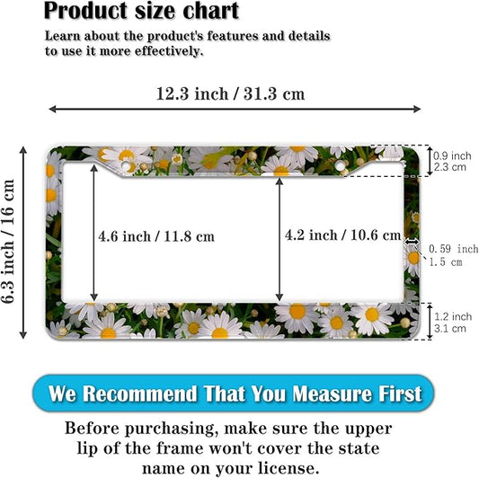 Fun License Plate Frame Cover Multicolor License Plate Frames Daisy Flower Universal Aluminum Car Accessory 2 Pack with Screw Covers Set
