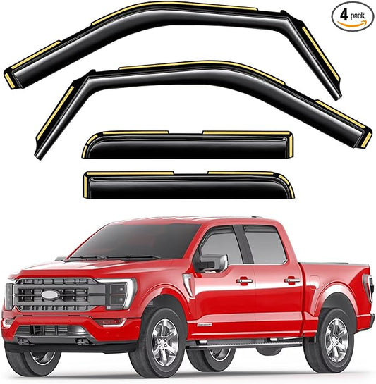 in-Channel Window Rain Guards Fit for Truck Ford F150 2021 2022 2023 2024 2025 SuperCrew Extra Durable Window Visors Window Deflectors Vent Visors Vent Shades Car Accessories-4 pcs 2-Q11-Gai