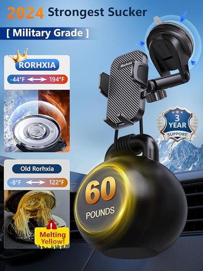 [2025 Most Stable FlexGrip™ Suction] 3-in-1 Car Phone Holder, Cell Phone Car Mount Fit for Vent/Dashboard/Windshield, All Phones, iPhone, Samsung and More