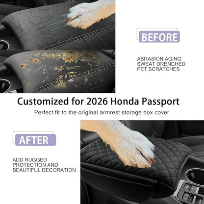LUWU 2026 Passport Center Console Cover Compatible with 2026 Honda Passport RTL/TrailSport Accessories 2026 Passport Armrest Cover Armrest Console Cover (Thick Black)