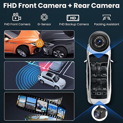 Compatible Wireless Apple CarPlay Android Auto Screen for Car, 2K Dash Camera 9 Inch 1080P Touch Screen Stereo Bluetooth Portable GPS Navigation Vedio Player Mirror Link, Airplay, Siri, Voice Control
