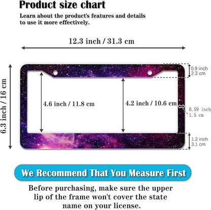 License Plate Frames Multicolor License Plate Cover Beautiful Galaxy Space Universal Aluminum Car Accessory 2 Pack with Screw Covers Set