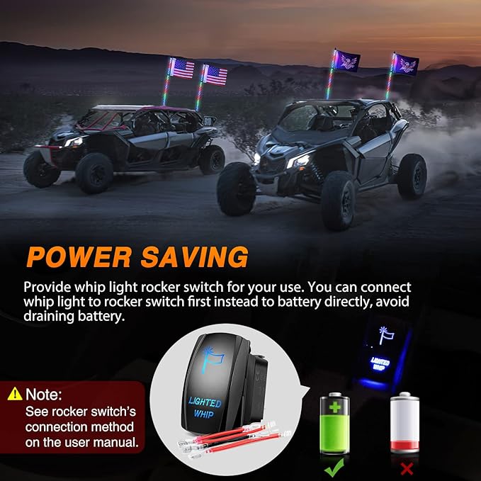 Nilight 2PCS 3FT RGB LED Whip Light with Spring Base Remote App Control w/DIY Chasing Patterns Turn Signal & Brake Lights for ATV UTV Polaris RZR Can-am Dune Buggy Jeep