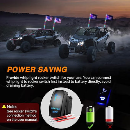 Nilight 2PCS 3FT RGB LED Whip Light with Spring Base Remote App Control w/DIY Chasing Patterns Turn Signal & Brake Lights for ATV UTV Polaris RZR Can-am Dune Buggy Jeep