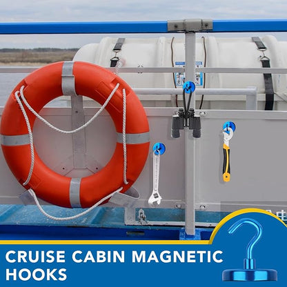 LOVIMAG Cruise Ship Essentials, 110Lbs Cruise Door Magnets, Blue Cruise Magnetic Hooks, Magnetic Hooks Heavy Duty for Hanging Celling, Grill, Refrigerator Kitchen-6 Pack