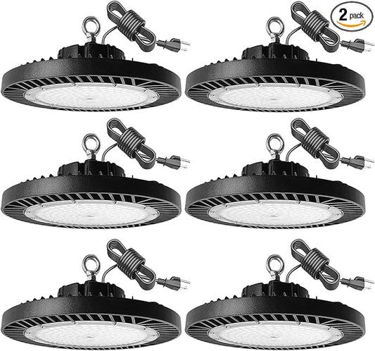 6Pack 250W UFO LED High Bay Light,30000lm 6000K Daylight 2500W Equivalent with US Plug Cable LED Garage Lights Commercial Warehouse Area Light Workshop Garage Factory Lowbay Area Lighting