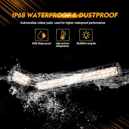 Auxbeam 20" 420W LED Light Bar w/ 2x 4" 120W Pods, Amber/White Strobe Off-Road Fog Lights, 6 Modes, Memory Reset, Spot/Flood, Yellow, Ditch Light for Truck Car ATV