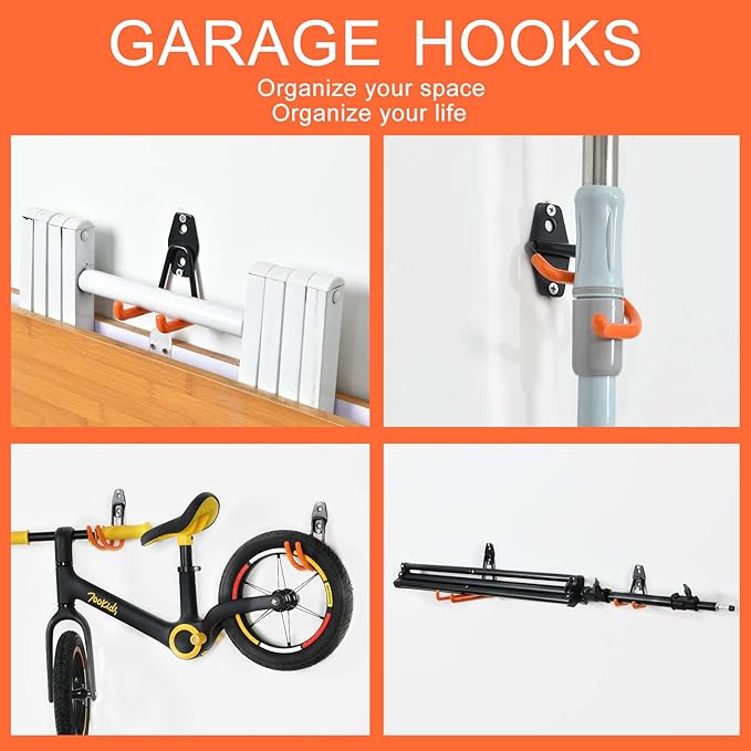 AOBEN Garage Hooks Heavy Duty, Steel Garage Storage Hooks, Utility Tool Hangers and Combinable Wall Mount for Organizing Ladder, Hold Chairs, Heavy Tools (Medium U, 4 Pack)