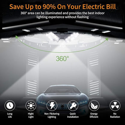 LED Garage Lights, 140W 18500 Lumens Garage Ceiling Lighting, 6000K Daylight with Deformable Three Panels Garage Light Fixture E26/E27 Triple Glow LED Shop Light for Garage Basement Workshop Warehouse