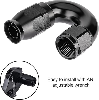 EVIL ENERGY 12AN 180 Degree PTFE One Piece Full Flow End Hose Fitting Aluminum Black